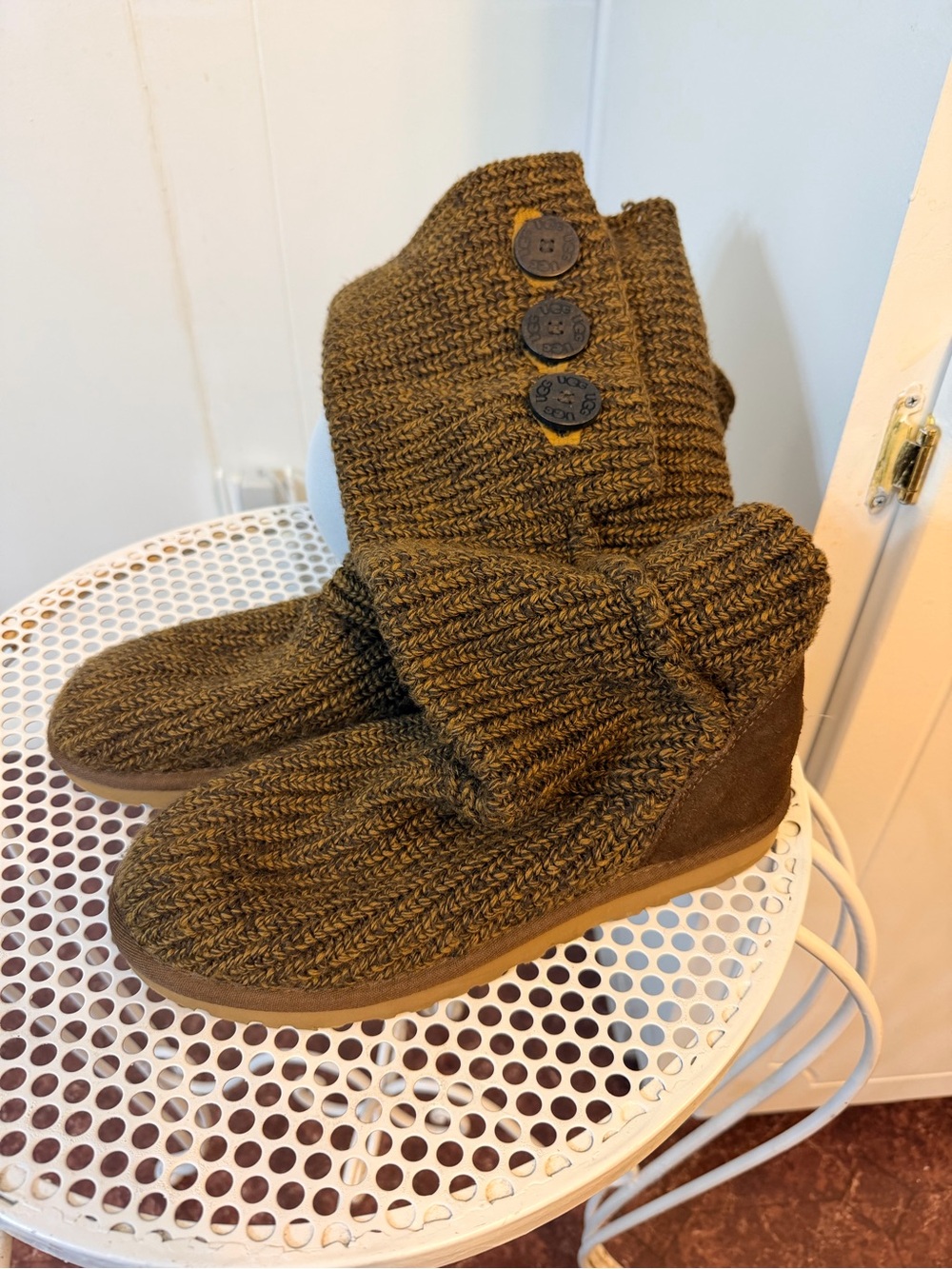 UGG Women's Cardy Brown Knit Button Boots